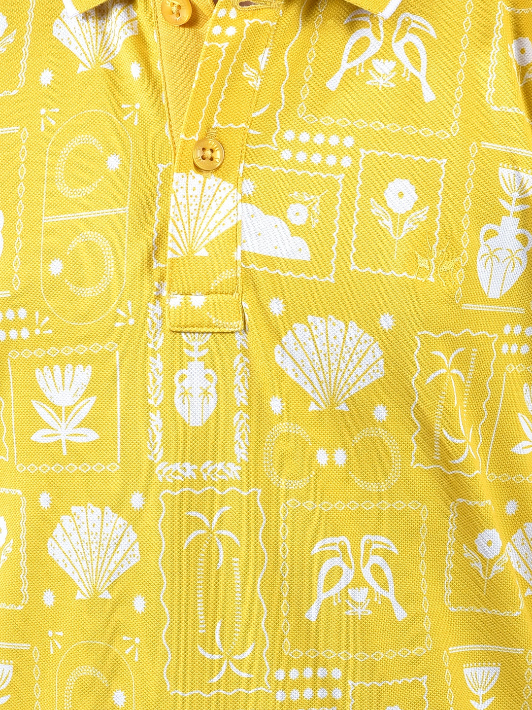 Yellow Printed Polo Neck T-Shirt