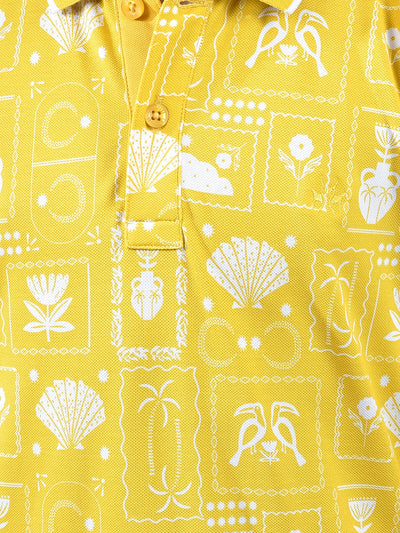 Yellow Printed Polo Neck T-Shirt