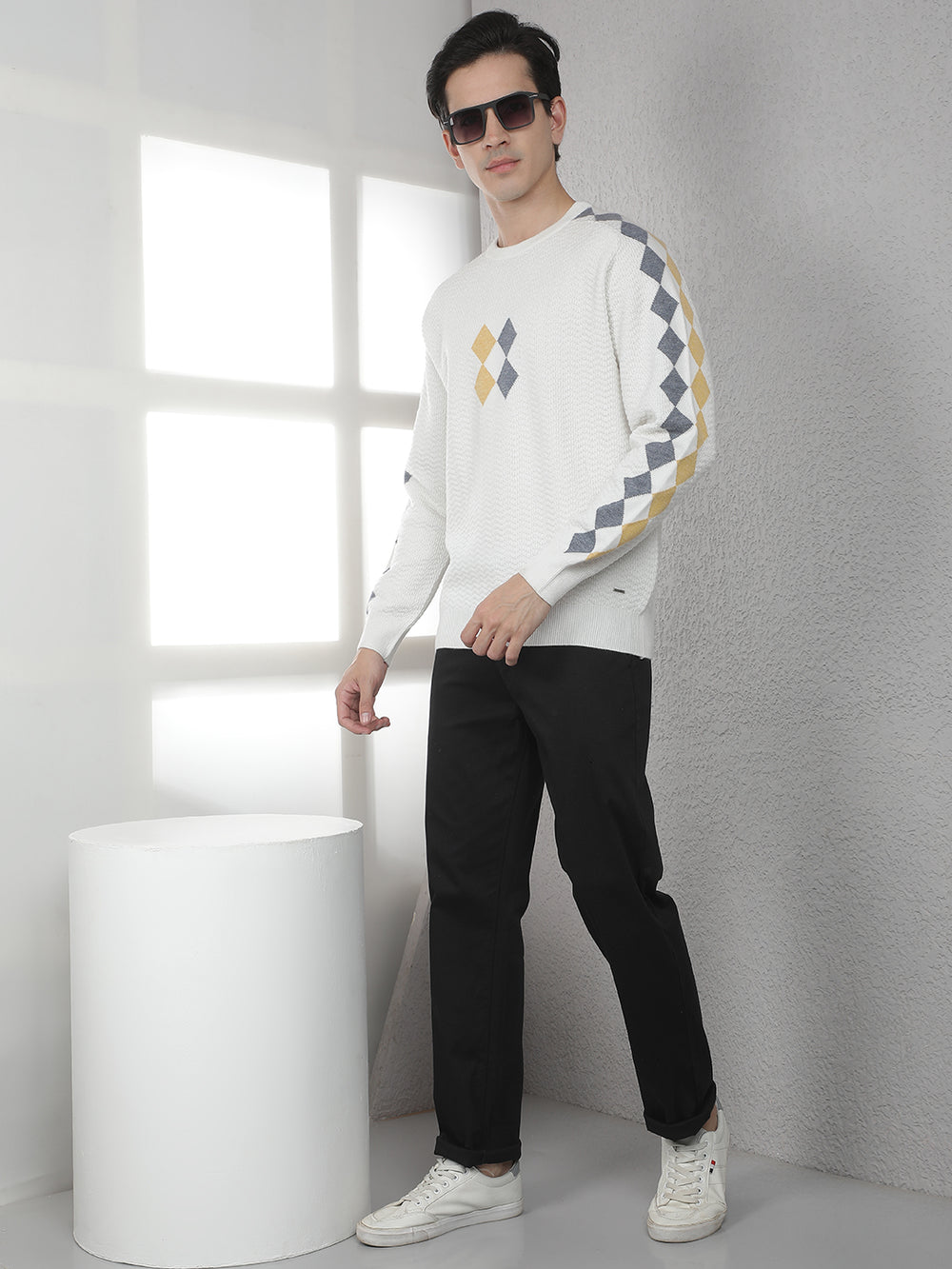 Cream Jacquard Acrylic Sweater