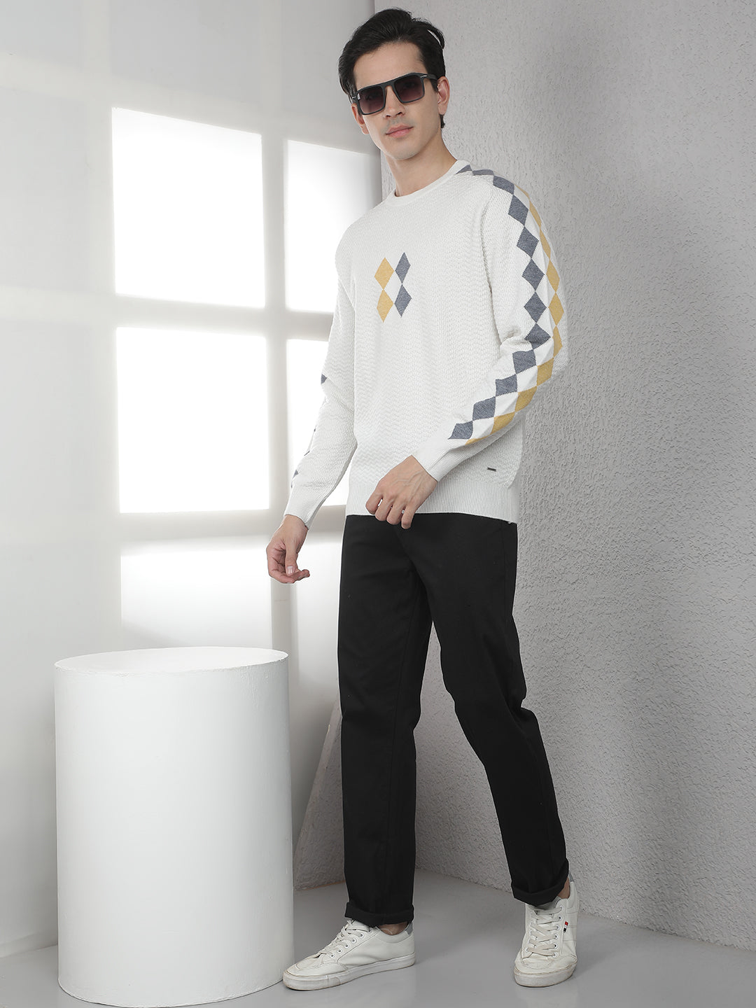 Cream Jacquard Acrylic Sweater