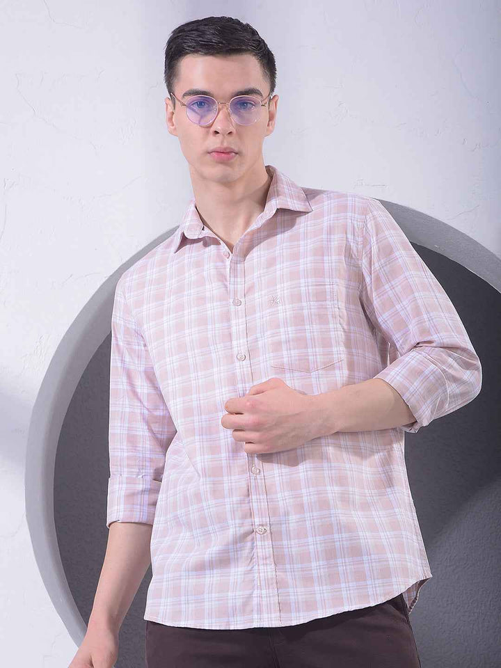 Peach Checked 100% Cotton Shirt