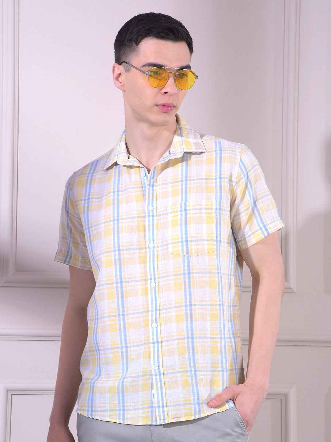 Yellow Linen Checked Shirt