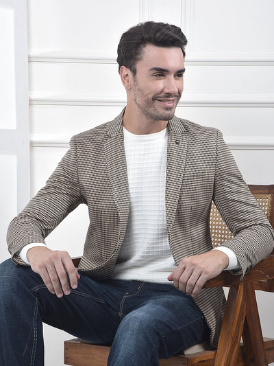 Brown Jacquard Single-Breasted Blazer
