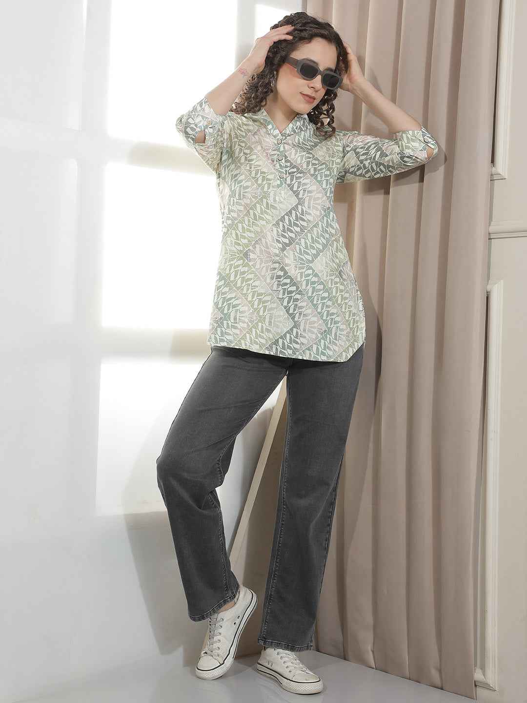 Green Abstract Printed Top