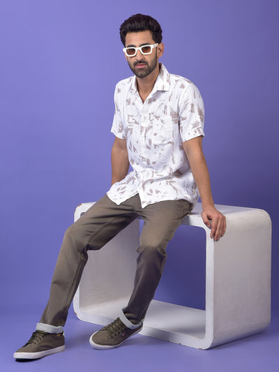 Beige Printed 100% Cotton Shirt