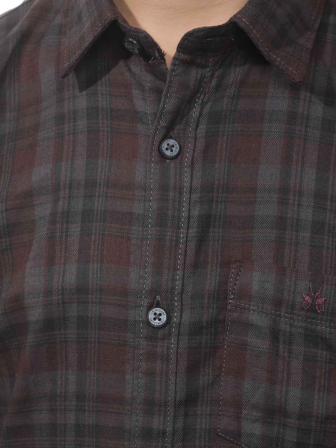 Wine Checked 100% Cotton Shirt