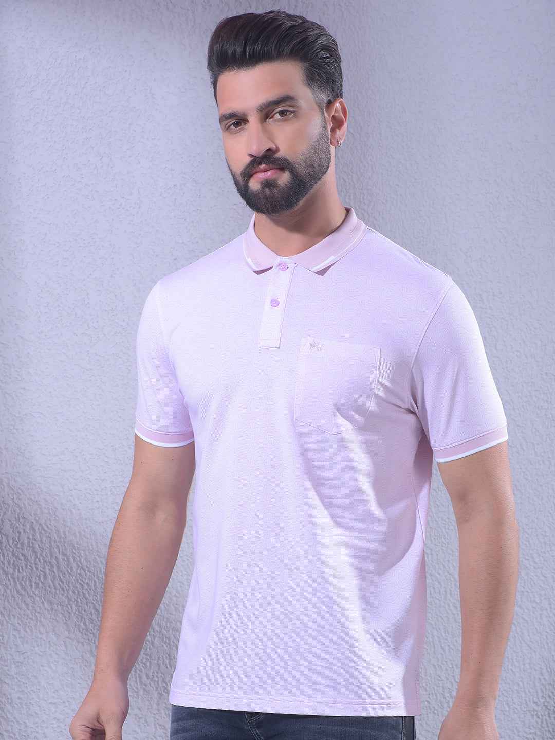 Pink Printed Polo Neck T-Shirt