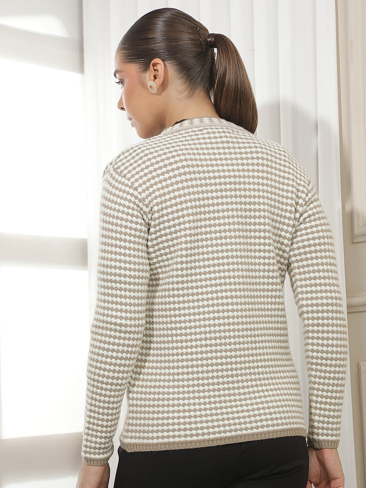 Beige Printed V-Neck Cardigan