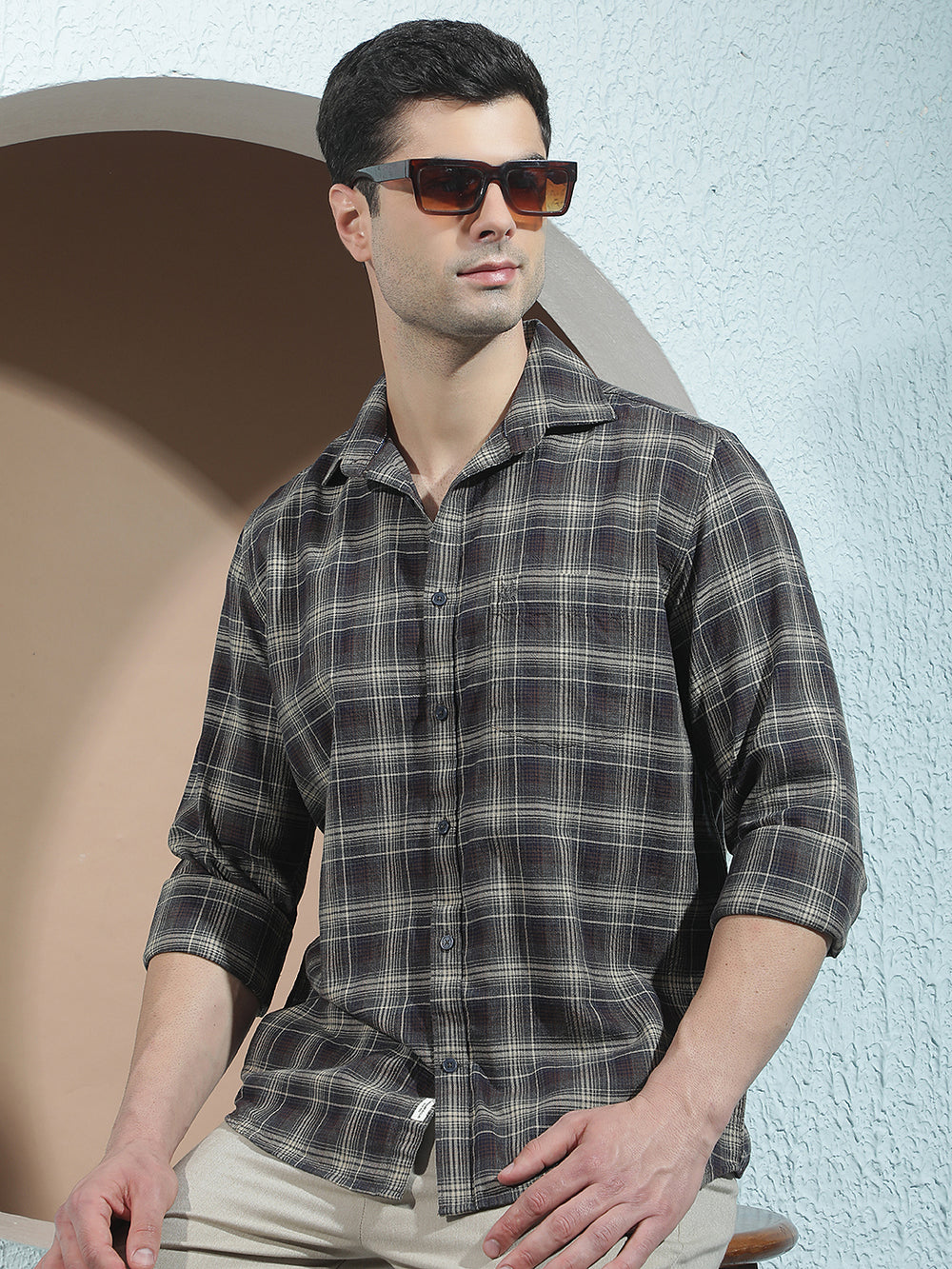 Brown 100% Cotton Checked Shirt