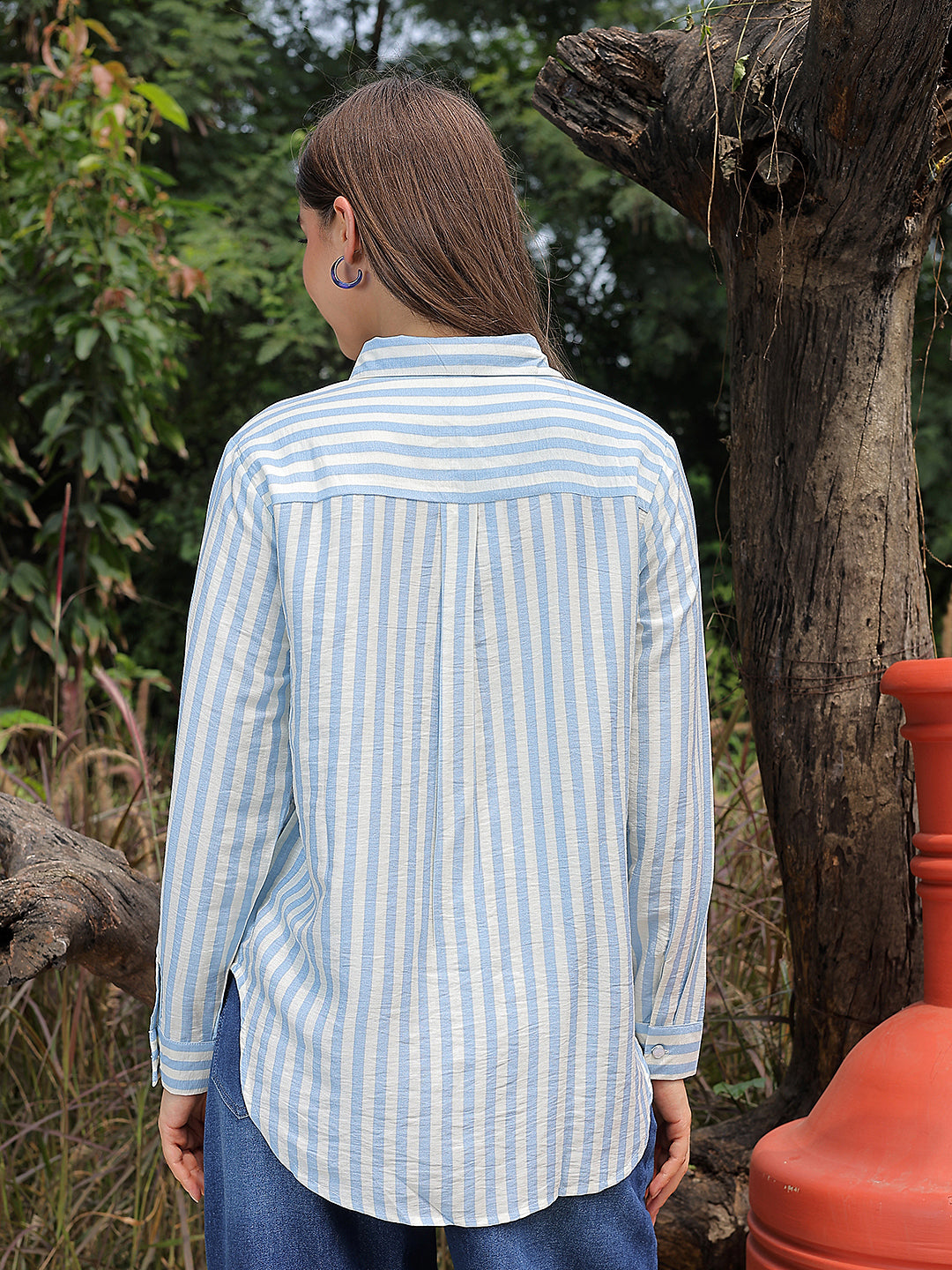Contemporary Coastal Blue Striped Shirt