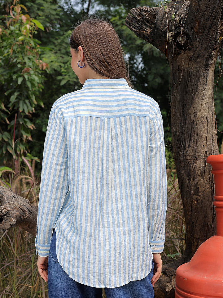 Contemporary Coastal Blue Striped Shirt