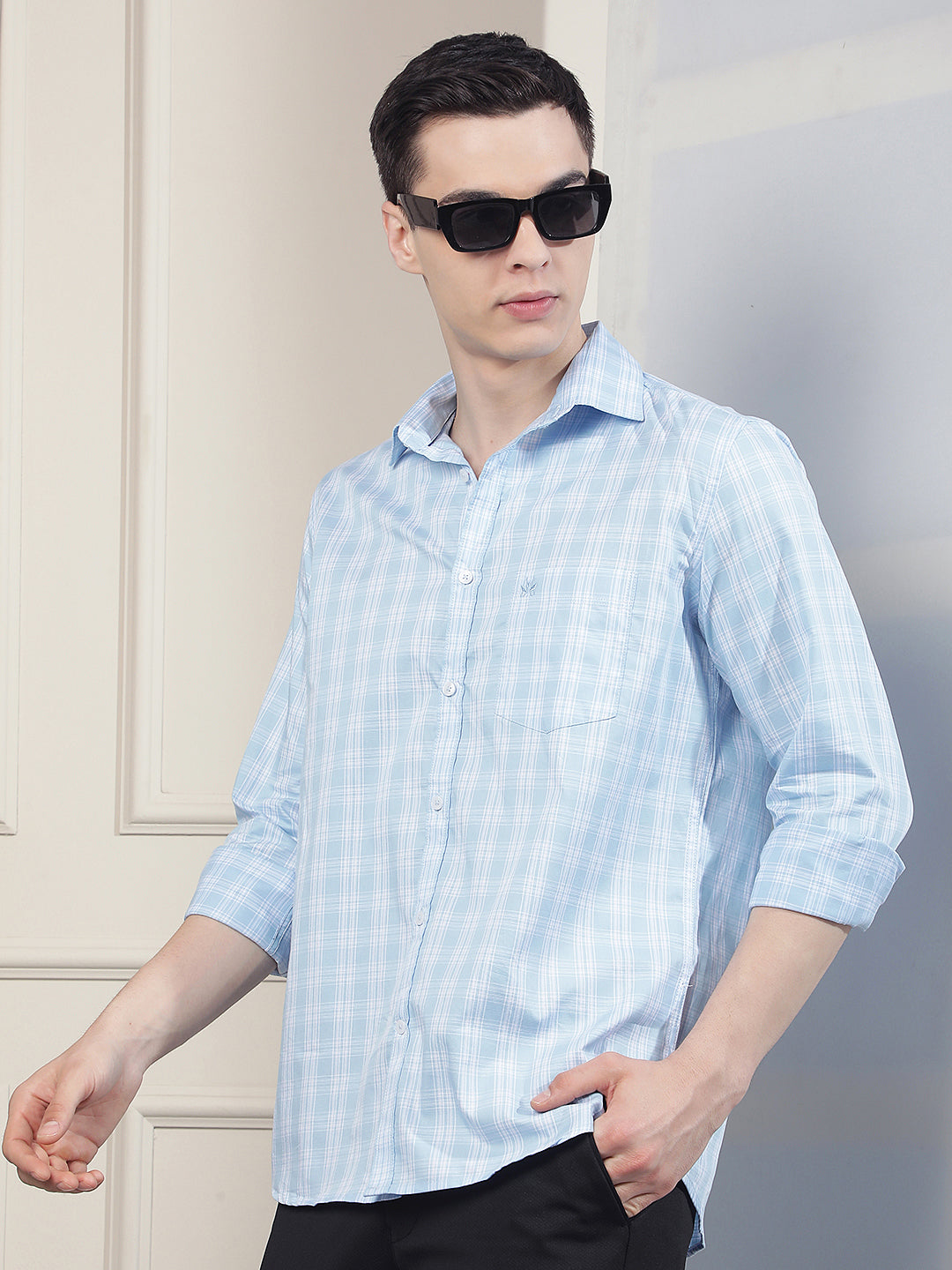 Blue Checked 100% Cotton Shirt