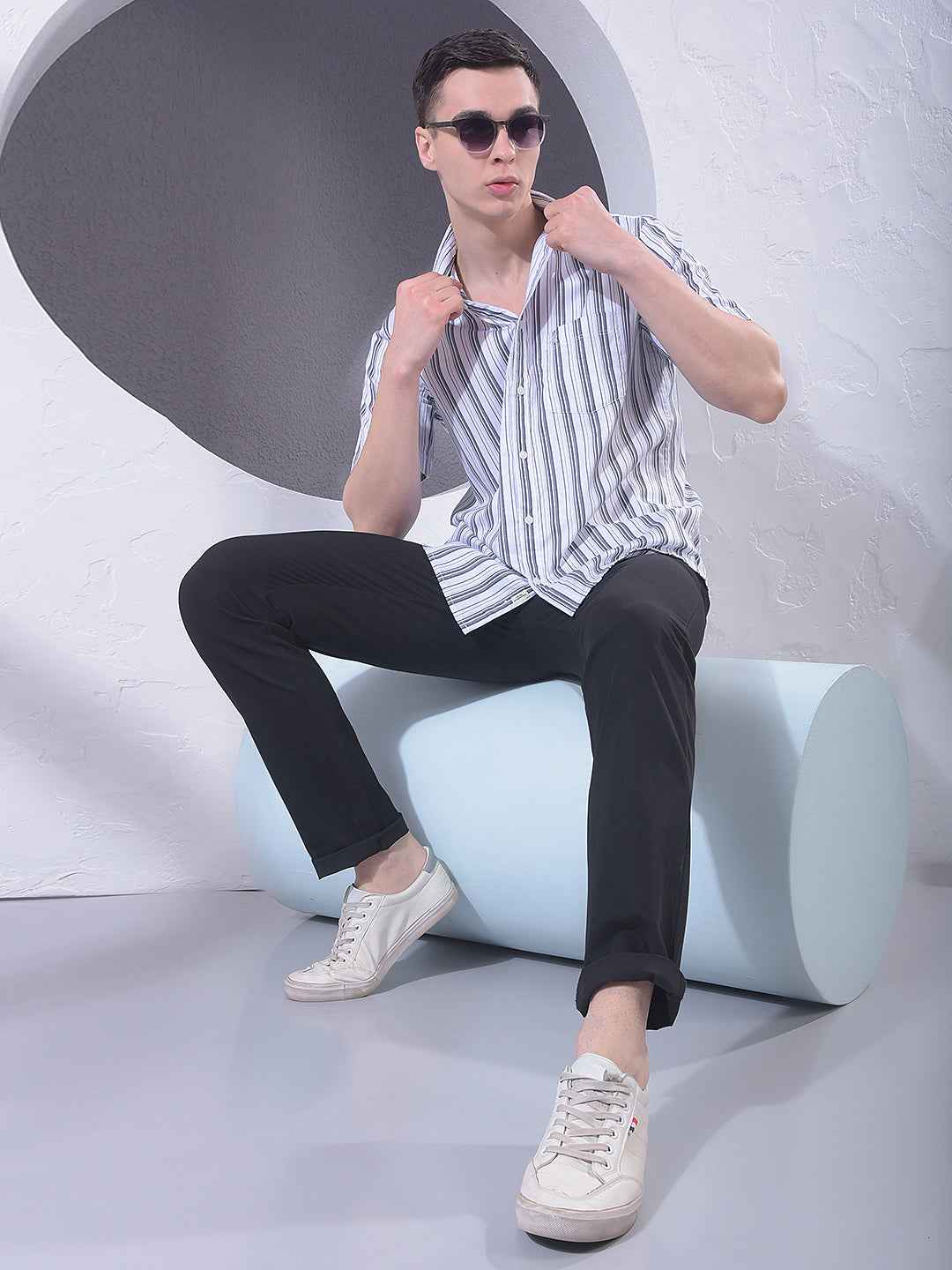 Grey Vertical Striped Shirt