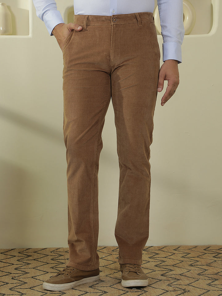 Beige Straight Corduroy Trousers