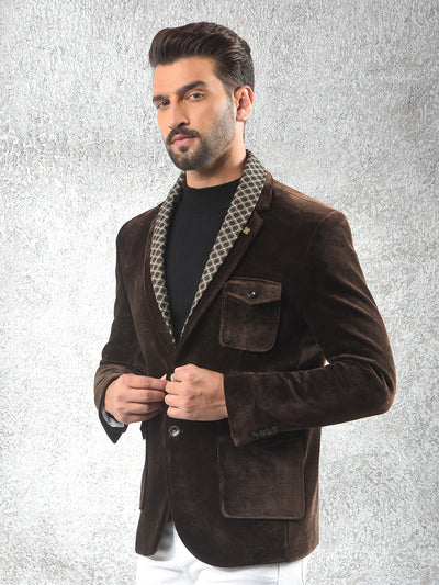Brown Notched Lapel Single-Breasted Blazer