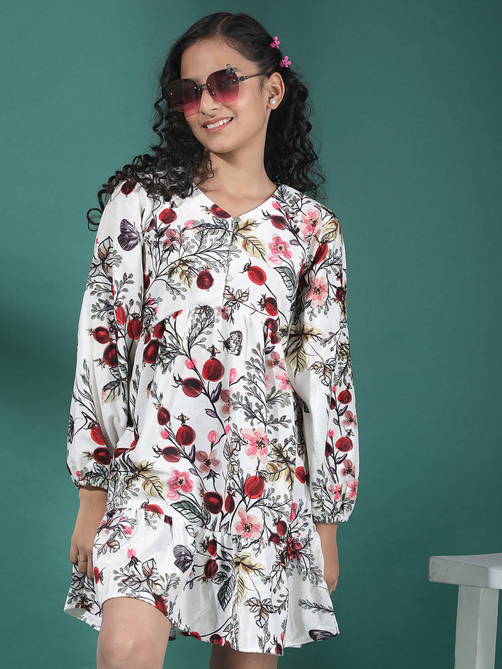 Brown Floral Print A-Line Dress