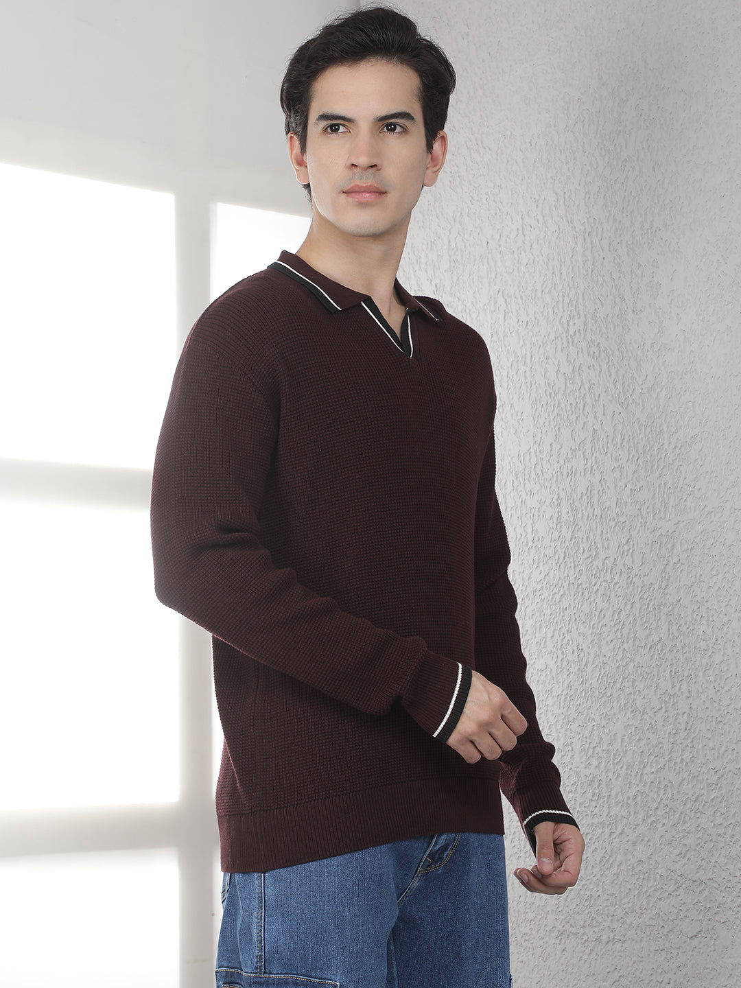 Wine 100% Cotton Polo Sweater