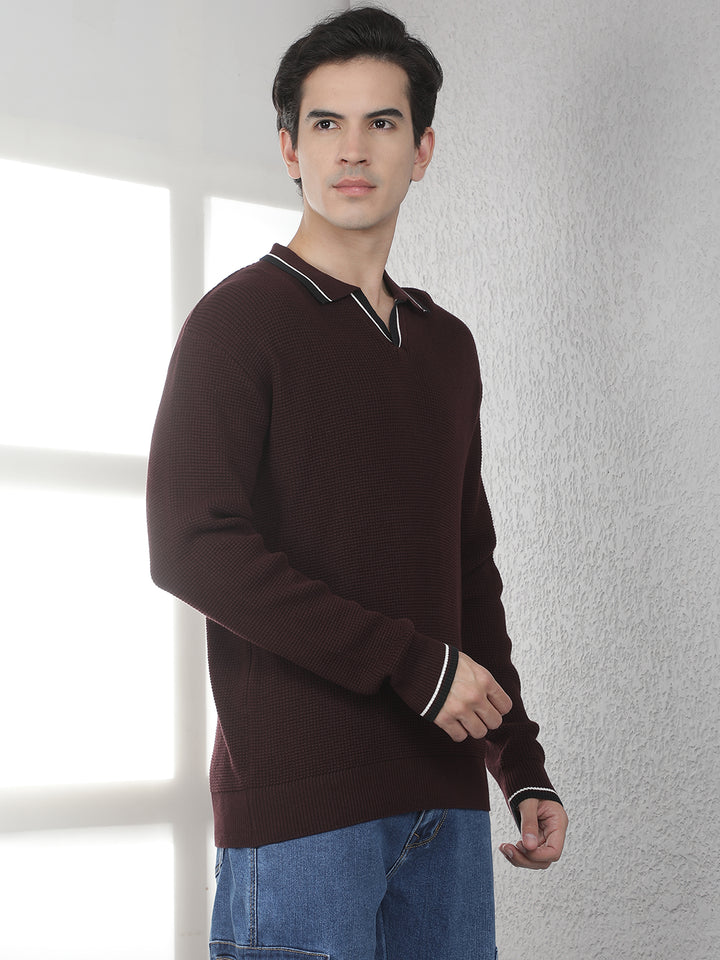Wine 100% Cotton Polo Sweater