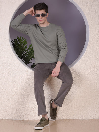 Lightweight Textured Knit Green Sweatshirt