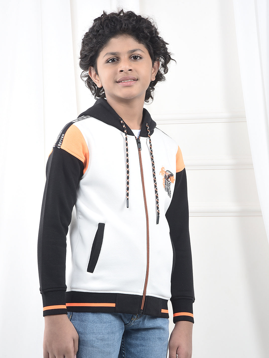 White Color-Block Hooded Neck Sweatshirt