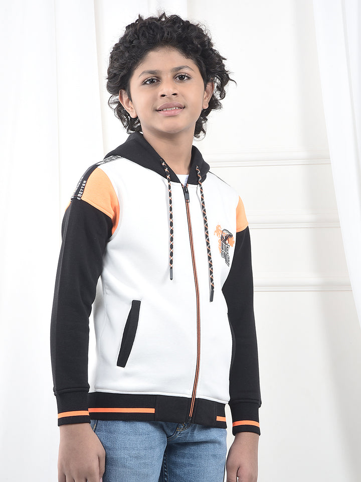 White Color-Block Hooded Neck Sweatshirt