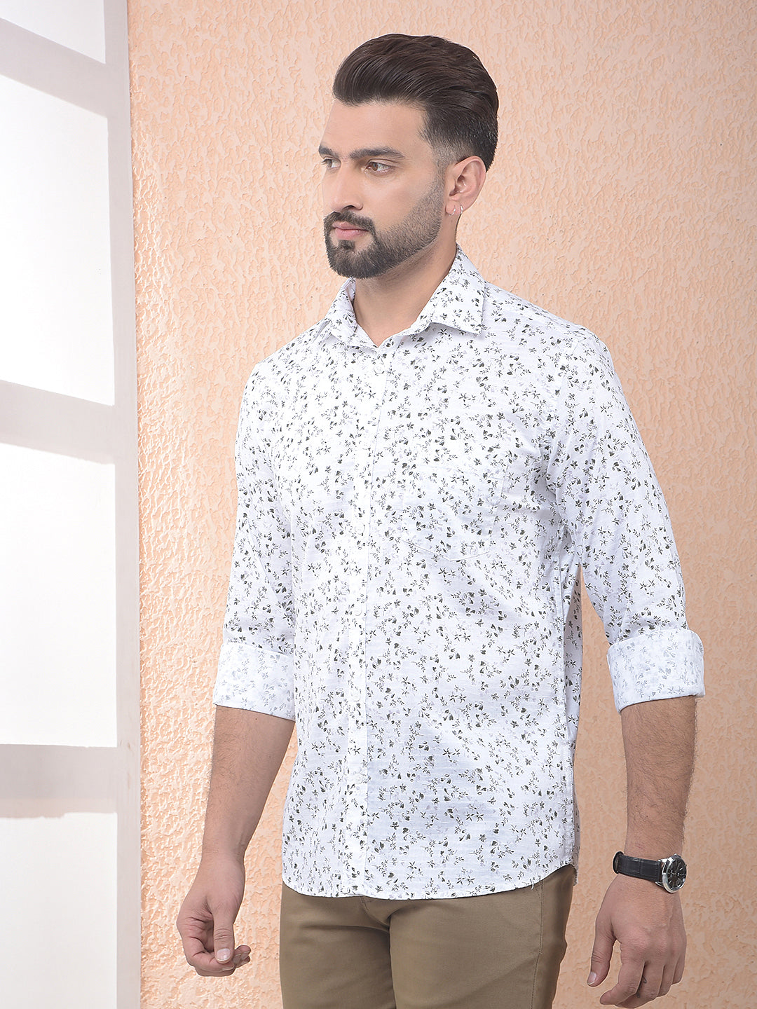 White Floral Print Shirt