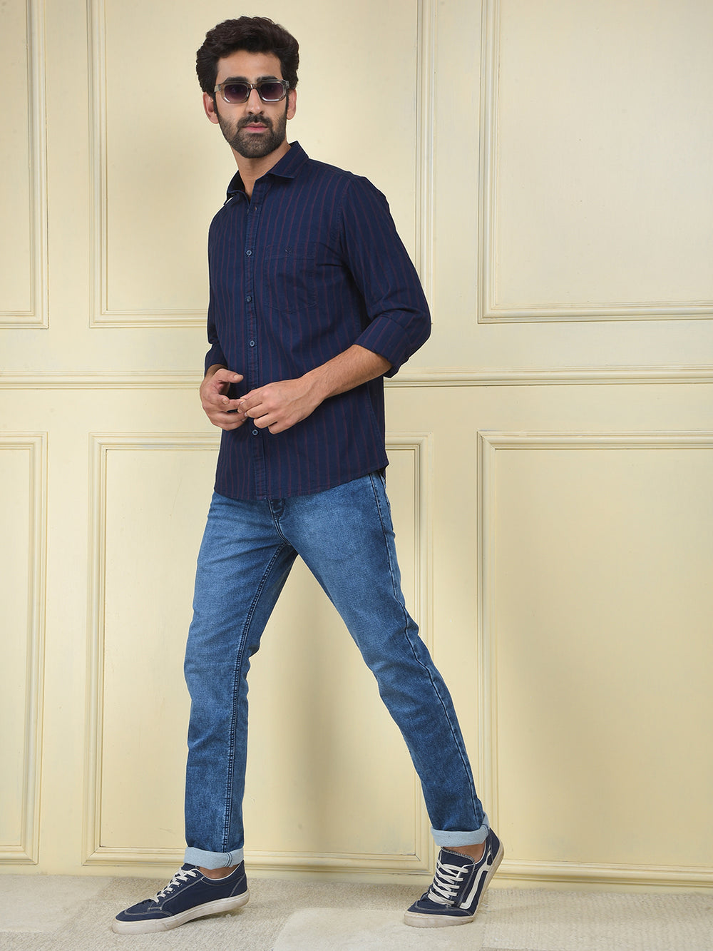 Red Vertical Stripes 100% Cotton Shirt