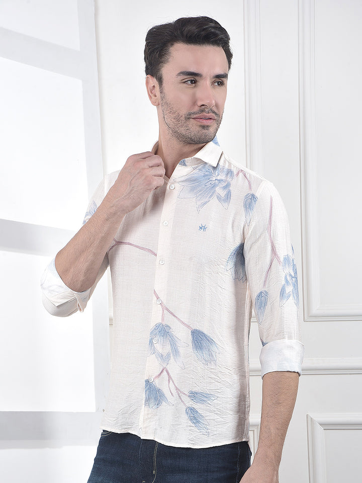 Chic Floral Beige Print Shirt