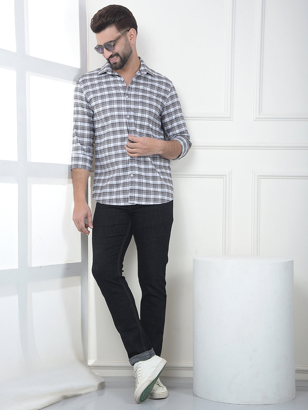 Onyx Grey Checked 100% Cotton Shirt