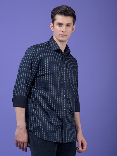 Navy Blue Vertical Stripes Shirt