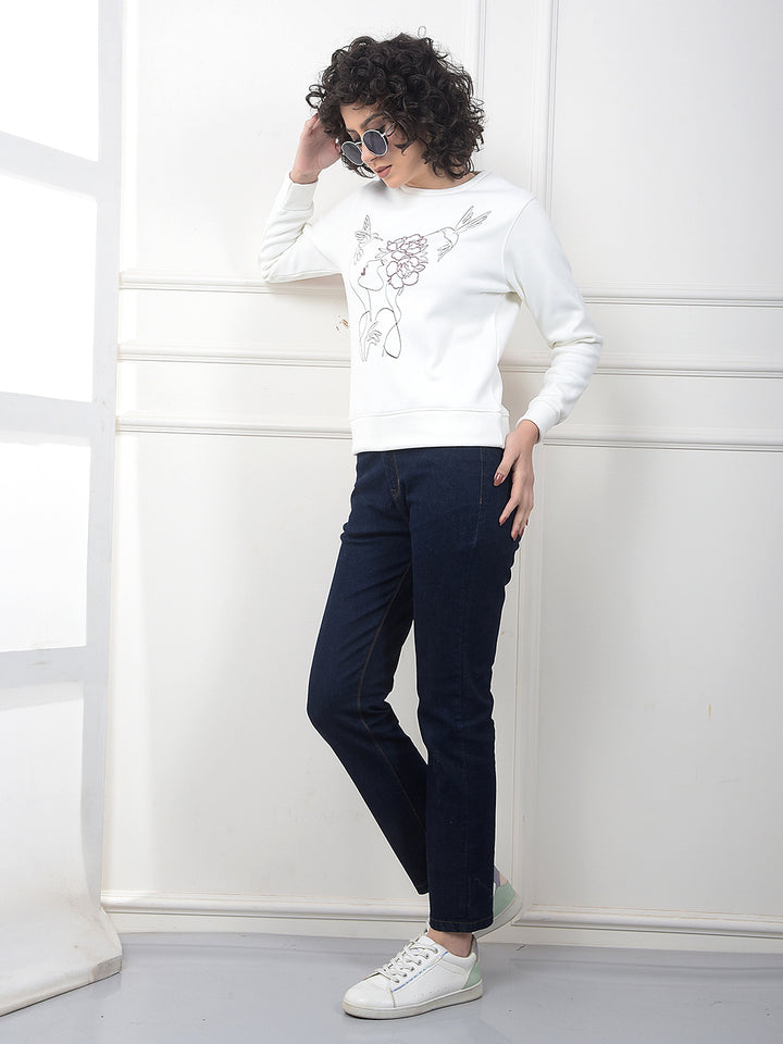 White Graphic Print Sweatshirt