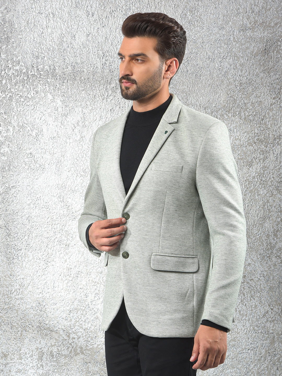 Green Notched Lapel Single-Breasted Blazer