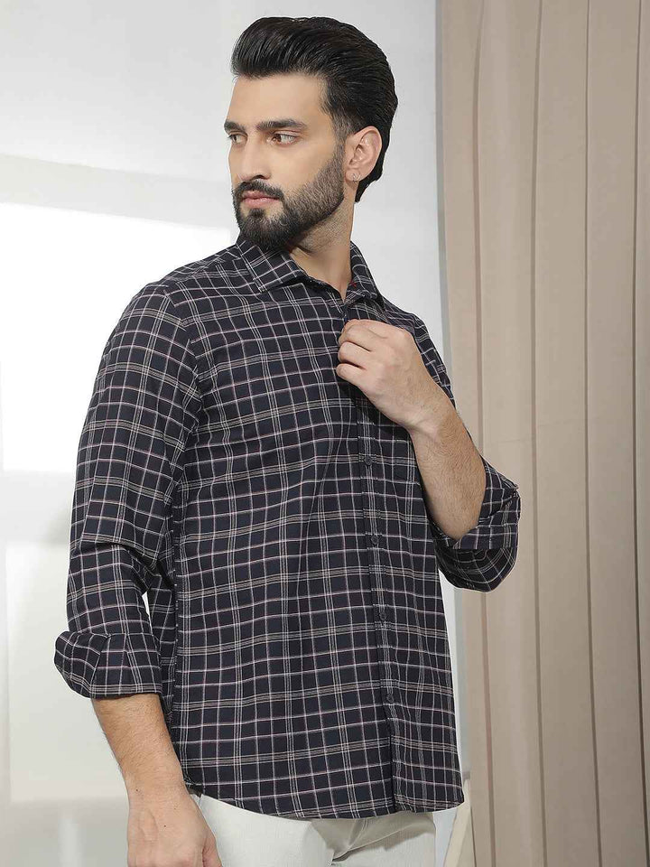 100% Cotton Navy Blue Checked Shirt