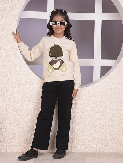Beige Embroidered Sweatshirt