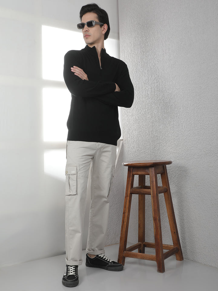 Black Knitted Mock Neck Sweater