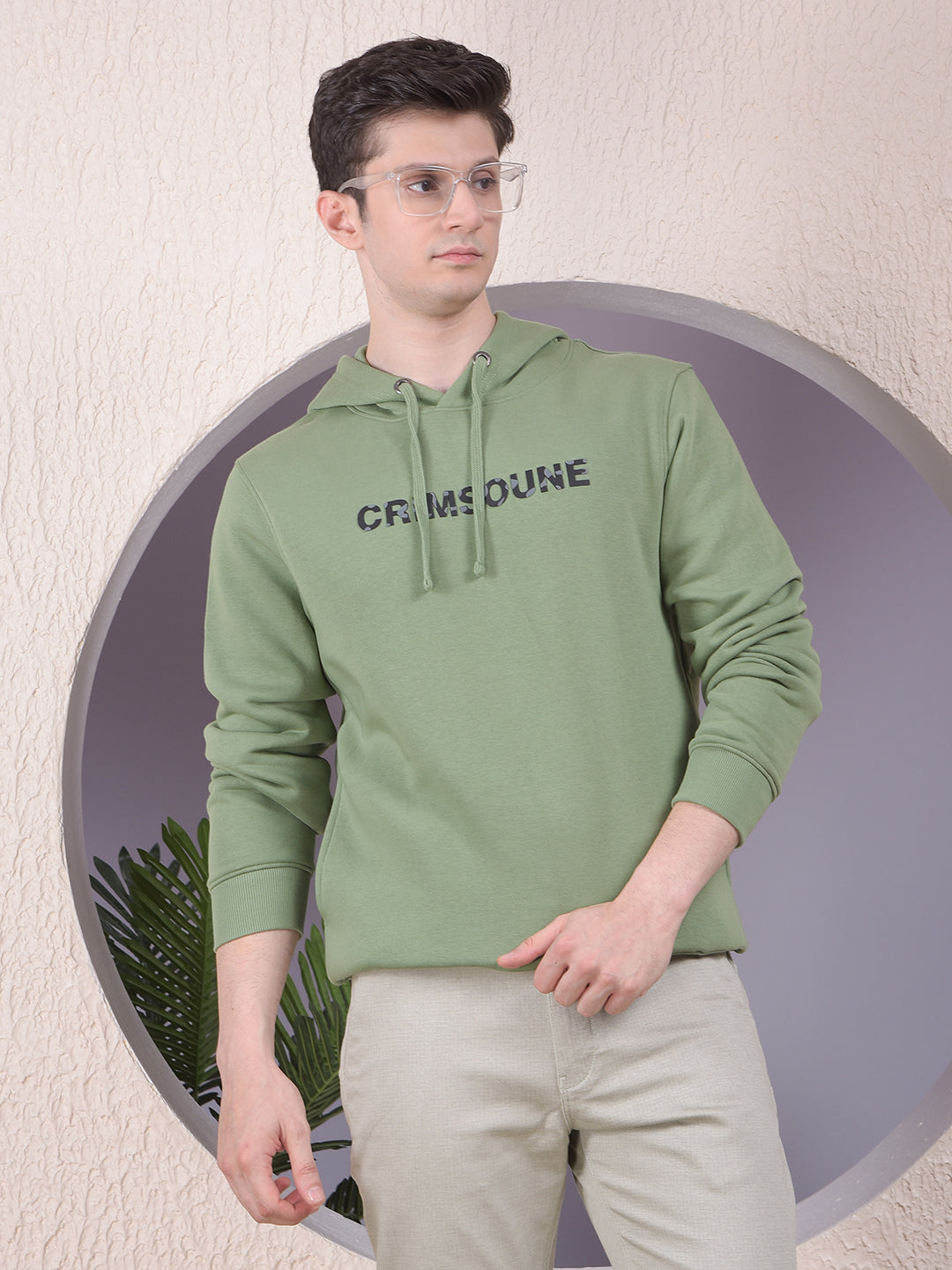Green Typographic Print Hooded Neck Sweatshirt