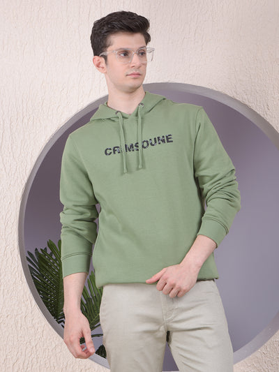 Green Typographic Print Hooded Neck Sweatshirt