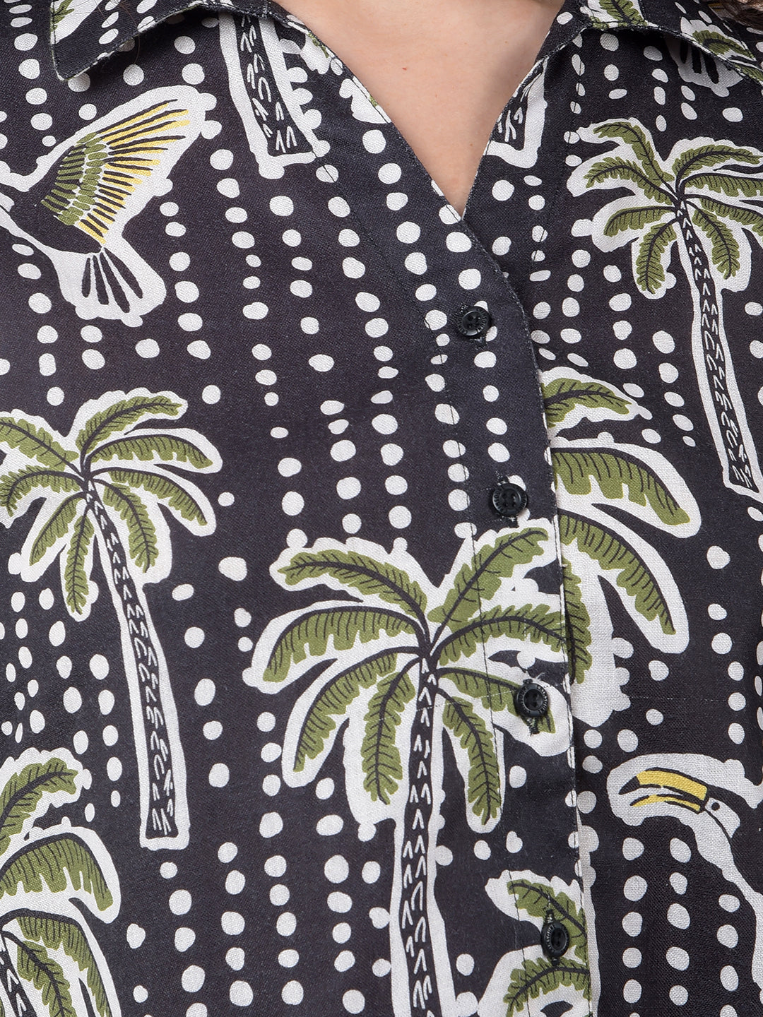 Tropical Vibes Printed Green Shirt