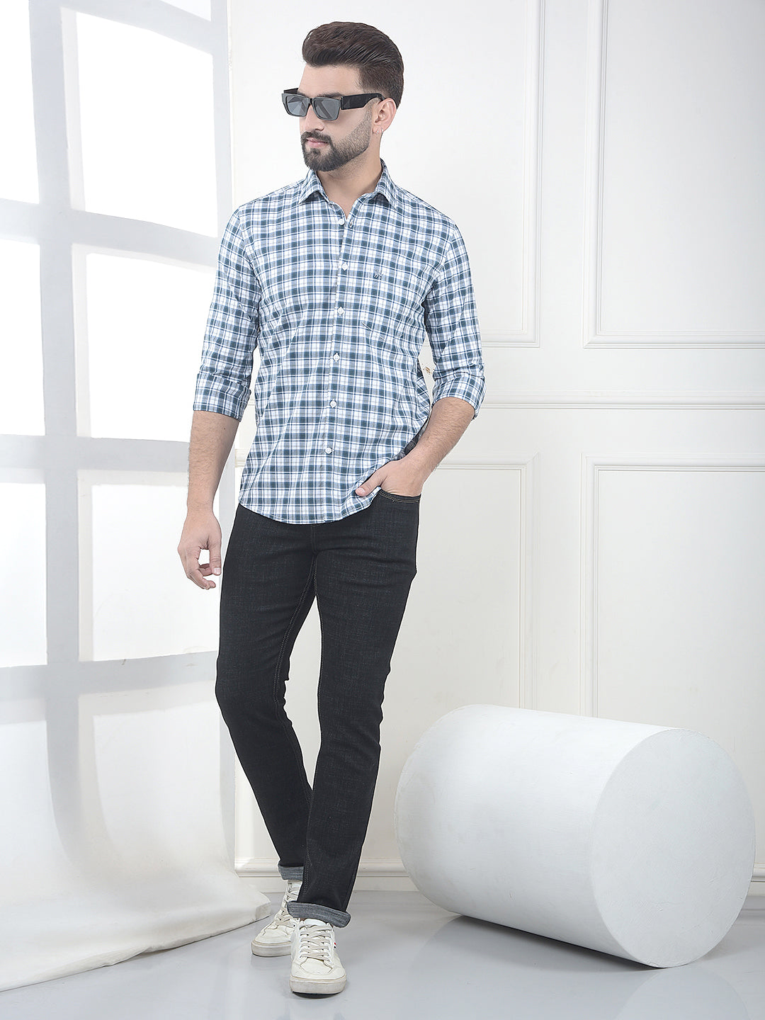 Blue Checked 100% Cotton Shirt
