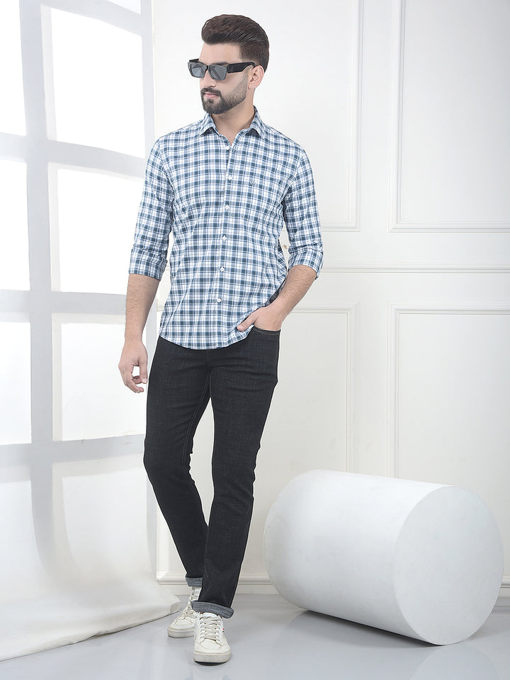 Blue Checked 100% Cotton Shirt