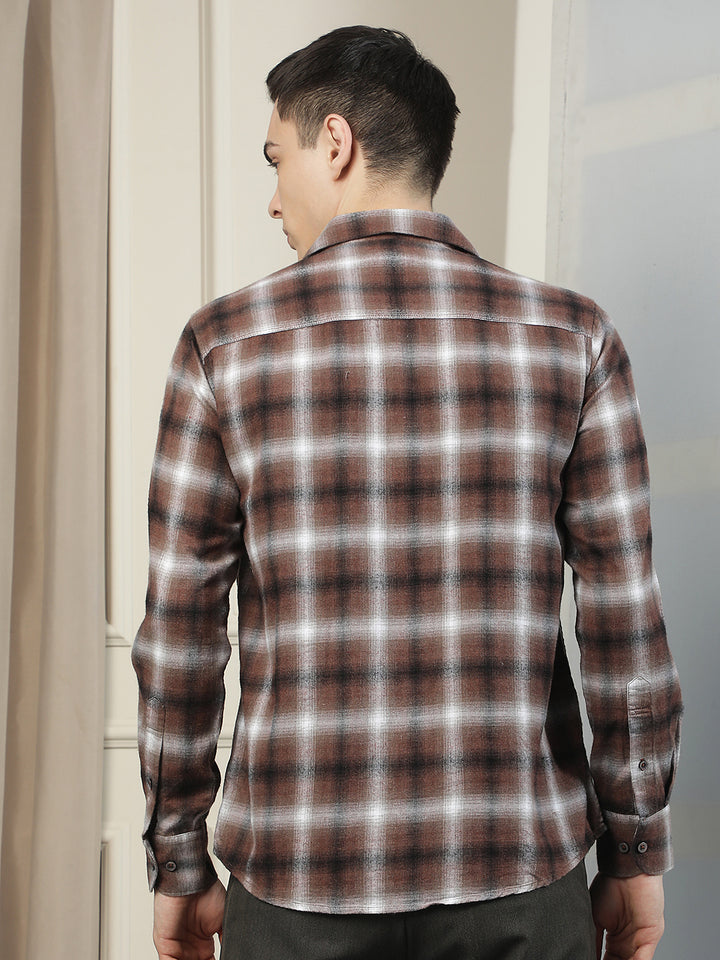Brown Checked 100% Cotton Shirt