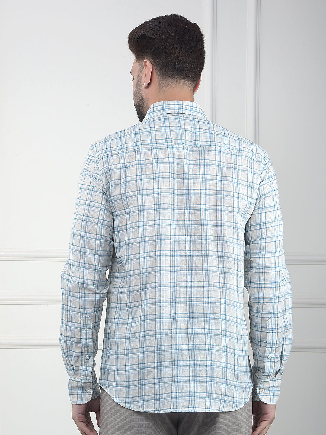 Periwinkle Blue Checked Linen Shirt