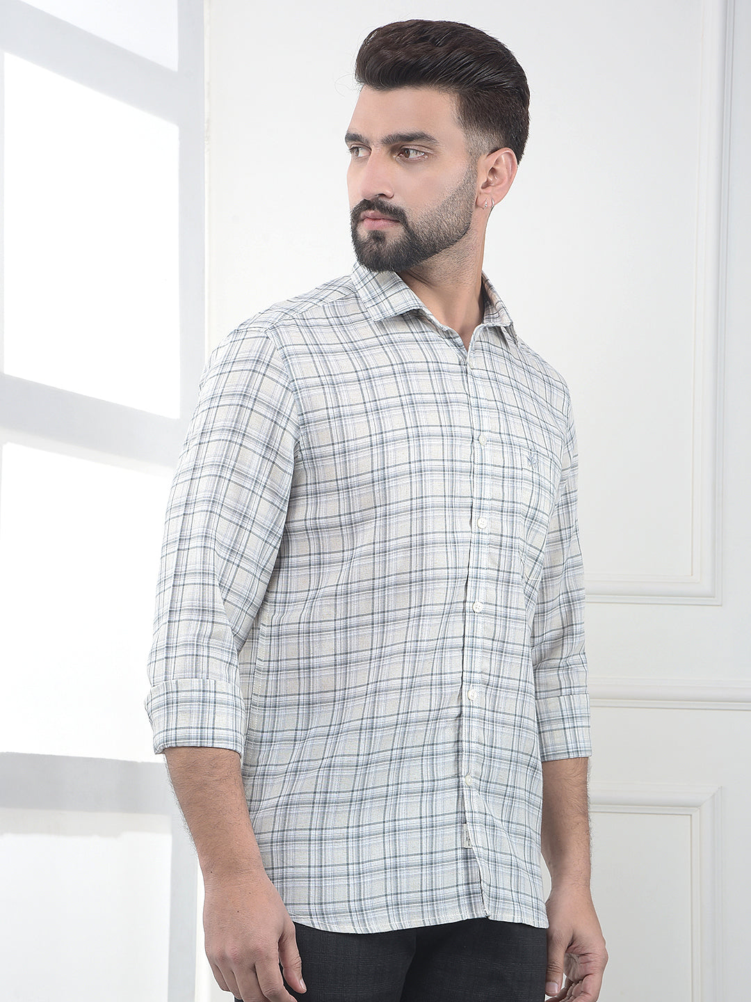 Cinereous Grey Checked Linen Shirt