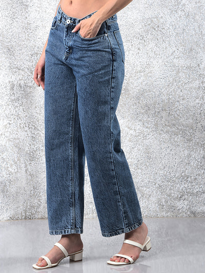 Breezy Blue Wide-Leg Cotton Jeans-Women Jeans-Crimsoune Club