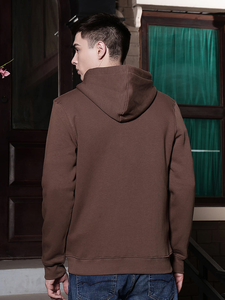 Brown Hooded Neck Front Open Sweatshirt