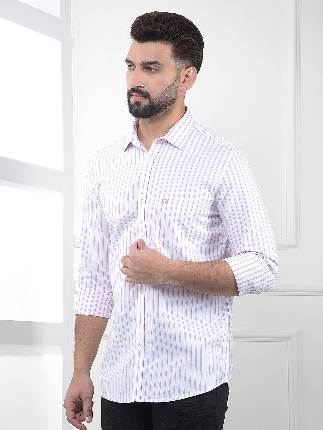 Pink Vertical Striped 100% Cotton Shirt