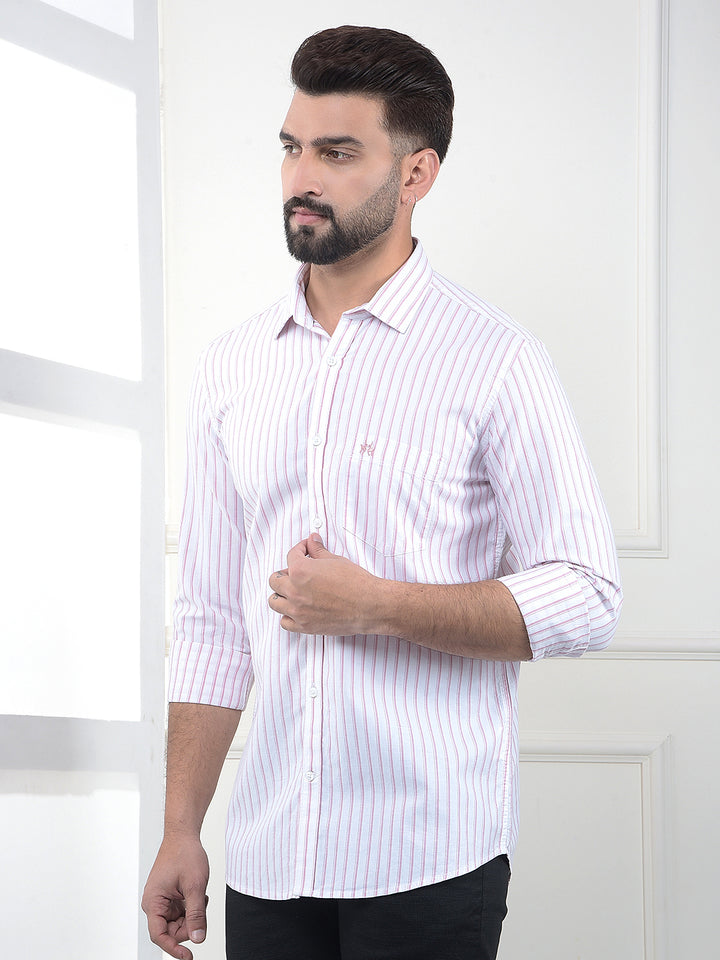 Pink Vertical Striped 100% Cotton Shirt