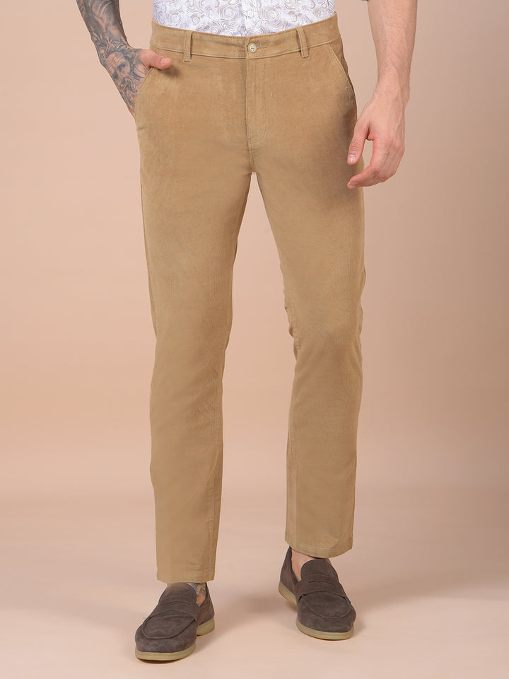 Khaki Printed Corduroy Trousers