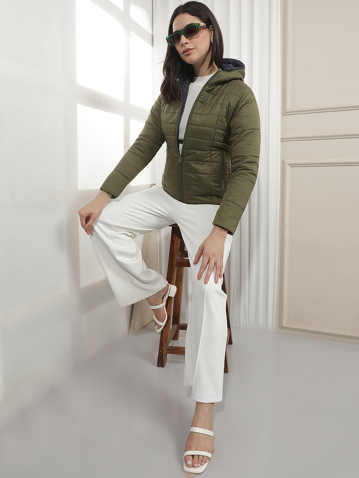 Green Hooded Puffer Reversible Jacket