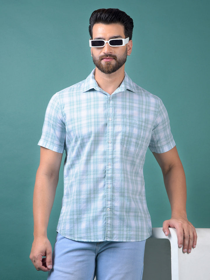 Blue Checked 100% Cotton Shirt-Men Shirts-Crimsoune Club